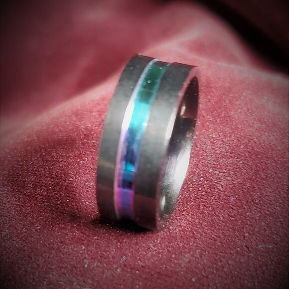 Milo Ring - Men's Black Titanium - Rainbow Stripe - Picture 5 of 7